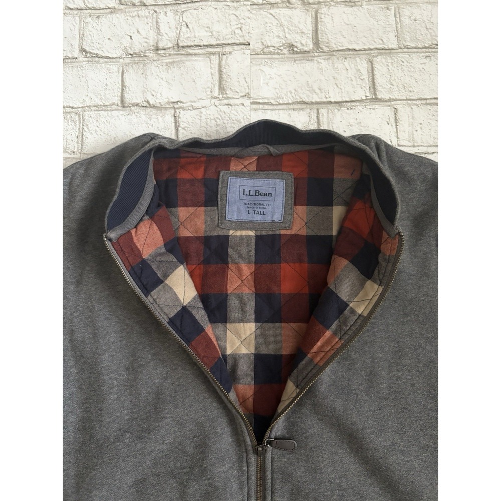 L.L. Bean Full Zip‎ , Flannel Lined, Insulated, Mens Large Tall Gray Plaid Lined